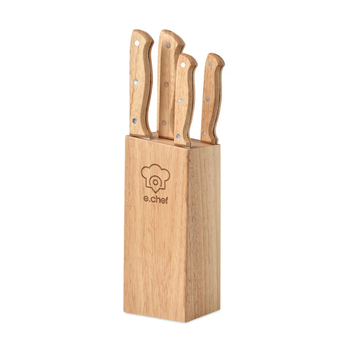 Juego de 5 Cuchillos de Acero Inoxidable y Madera Gourmet