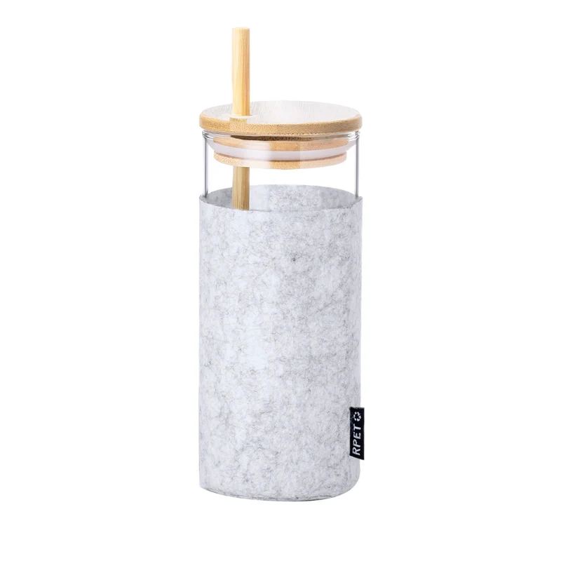 Zilber — Copo Vidro Borossilicato + Bambu | Cinza | Linha Nature