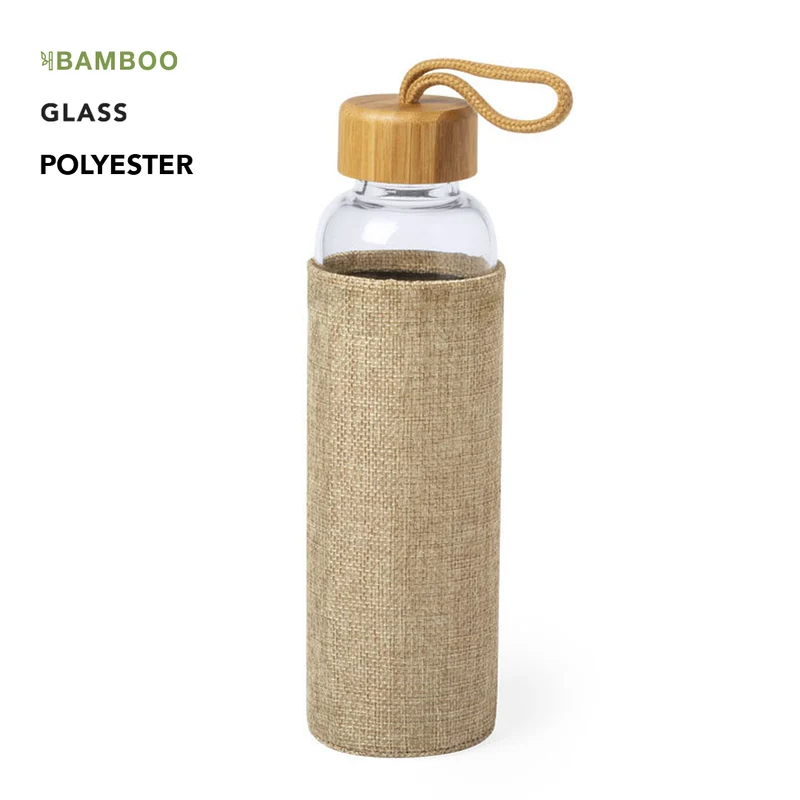 Kasfol — Garrafa Vidro 500ml Arredondada + Tampa Bambu | Linha Nature | Sustentável