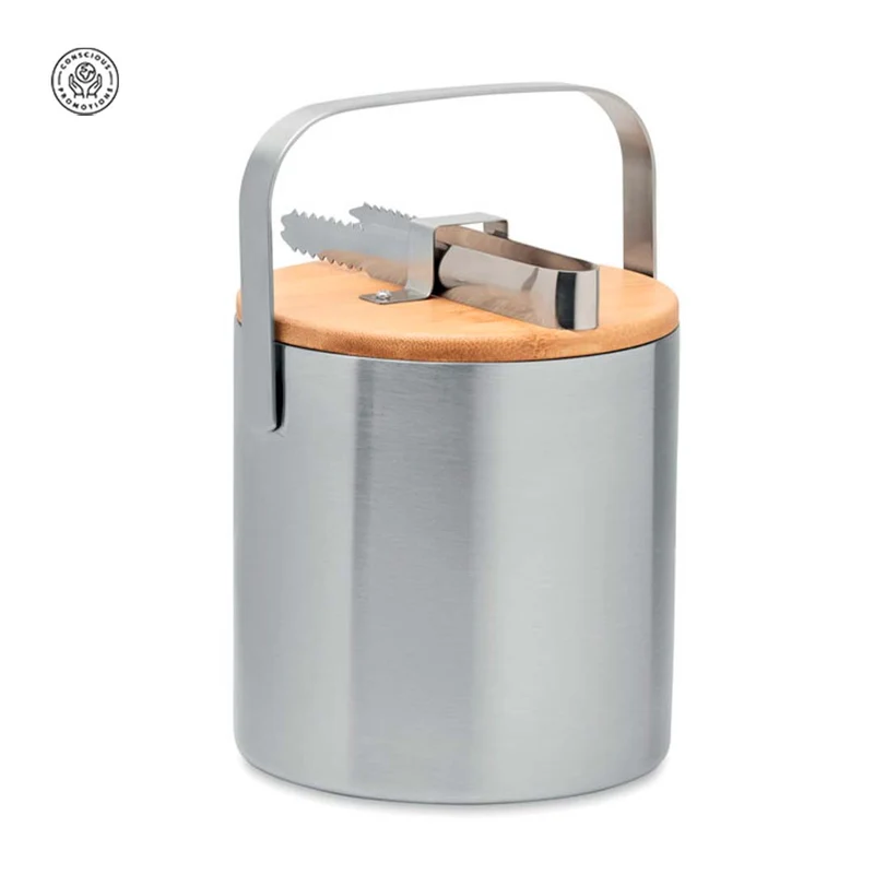 Cubitera Acero Inox Doble Pared con Tapa Bambú Kokkola 1,2 L