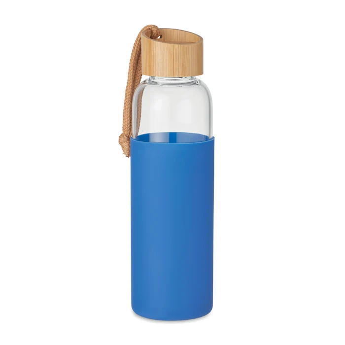 Bidón de Cristal Sostenible con Funda y Tapón Bambú CHAI 500 ml