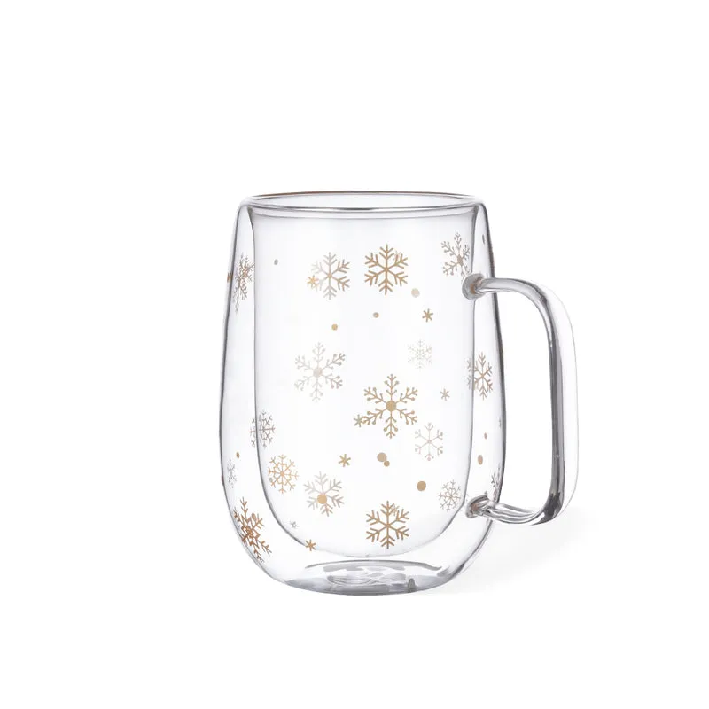 Doglex — Caneca Vidro Borossilicato 400ml Dupla Parede | Flocos de Neve | Design Único