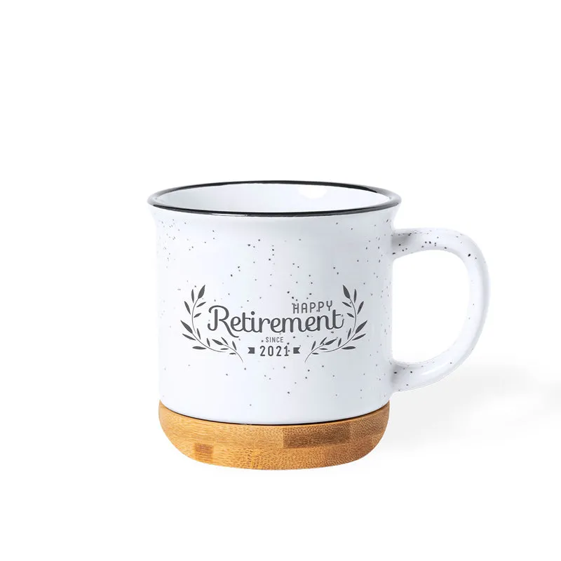 Larray — Caneca Cerâmica 330ml Vintage + Base Bambu | Sustentável | Gravação Laser