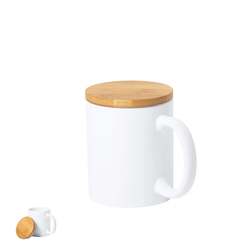 Yotel — Caneca Cerâmica Mate 370ml + Tampa Bambu | Linha Nature | Gravação Laser