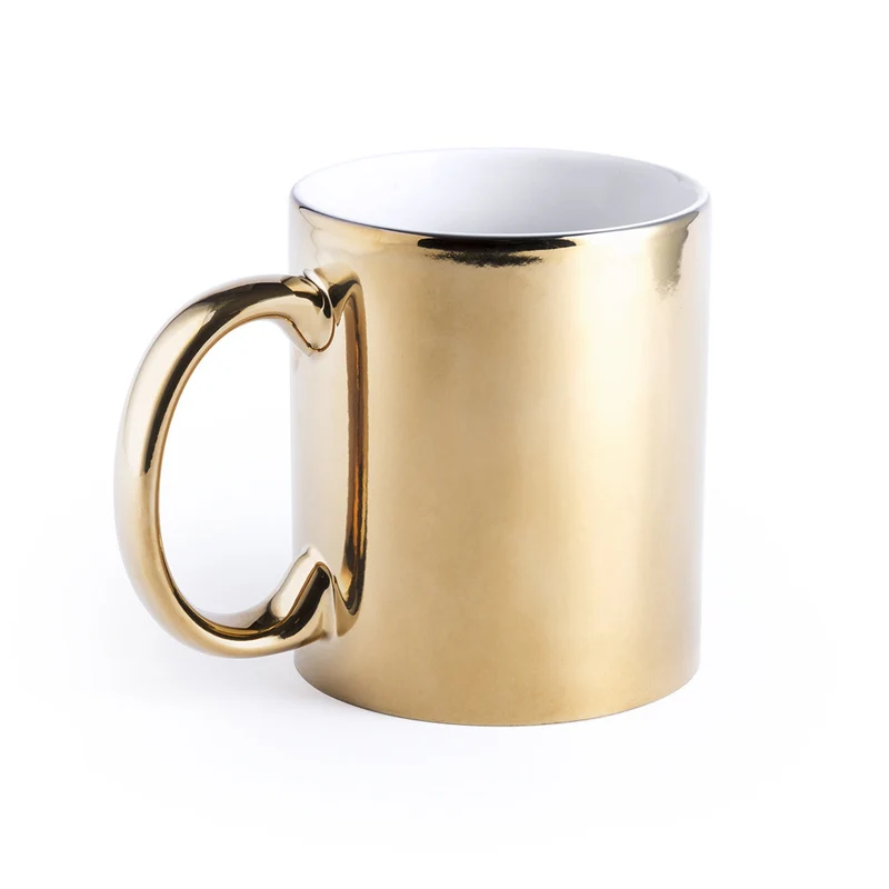 Renkur — Caneca Cerâmica 350ml Metálica | Dourado + Prata | 2 Cores Brilhantes