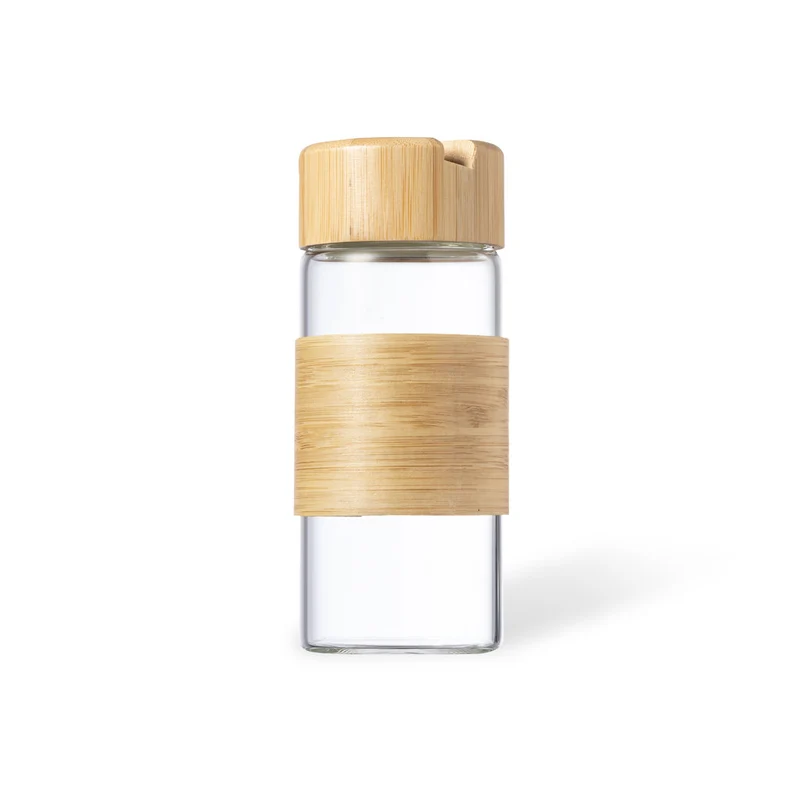 Nowsly — Garrafa Vidro 450ml + Tampa Bambu + Infusor Chá | Linha Nature | Multifunções