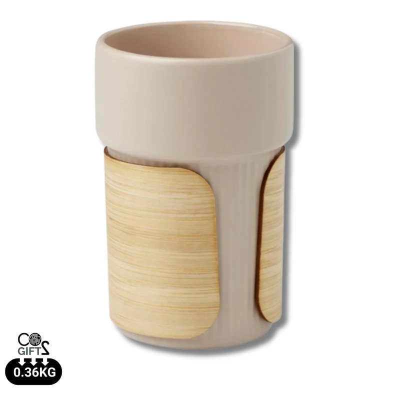 Vaso Cerámica Sostenible con Funda Bambú Fika 340 ml