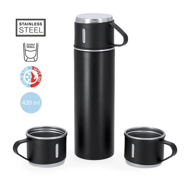 Set Termo con 3 Tazas Sostenible Acero Inox Melbil 420 ml