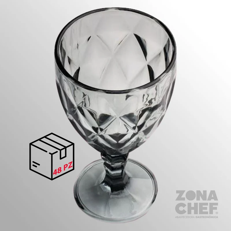 Copa para agua de cristal cortado humo Diamond 325 ml BH caja 48 pzas