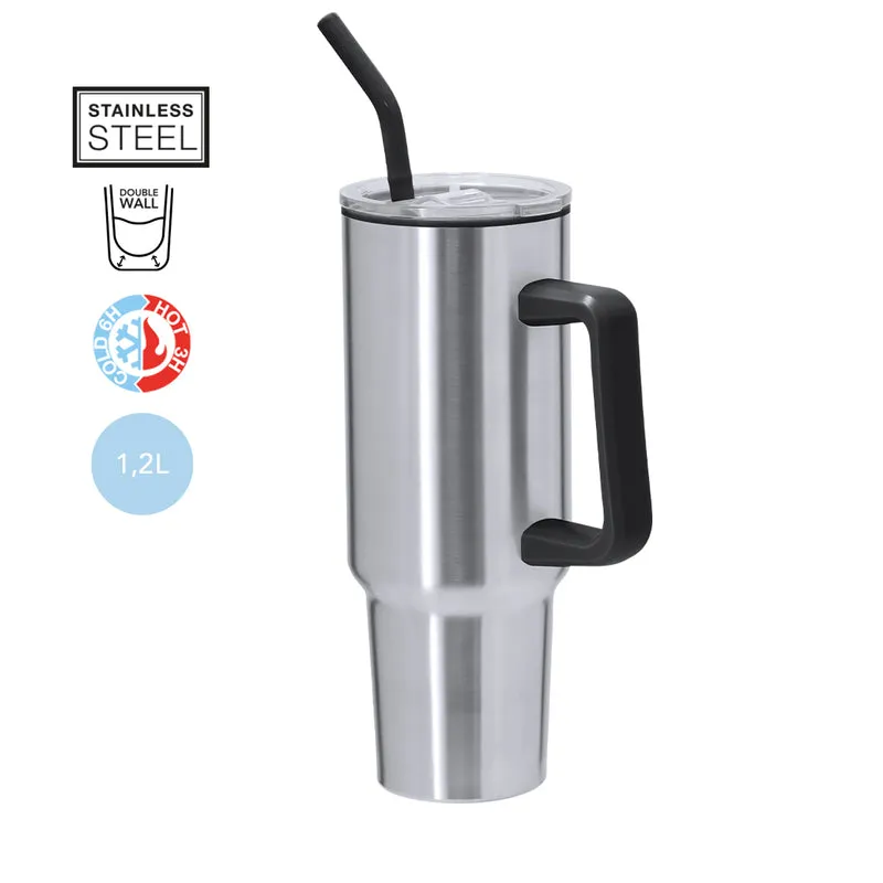 Taza Térmica Take Away Acero Inox con Pajita Lansin 1,2 L