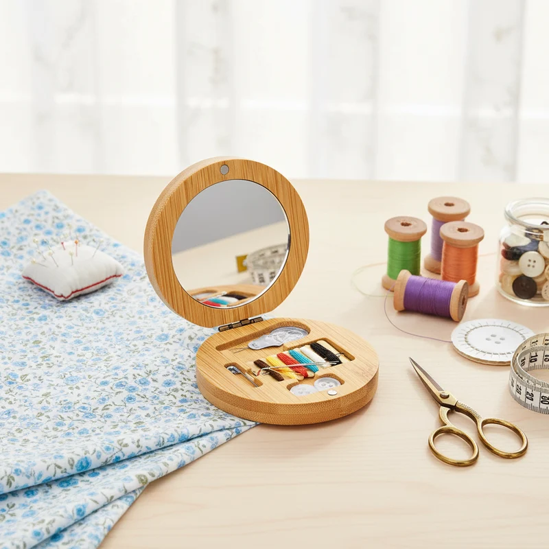 Set Costura Atriax Bambu | Kit Viagem com Espelho e Fecho Magnético