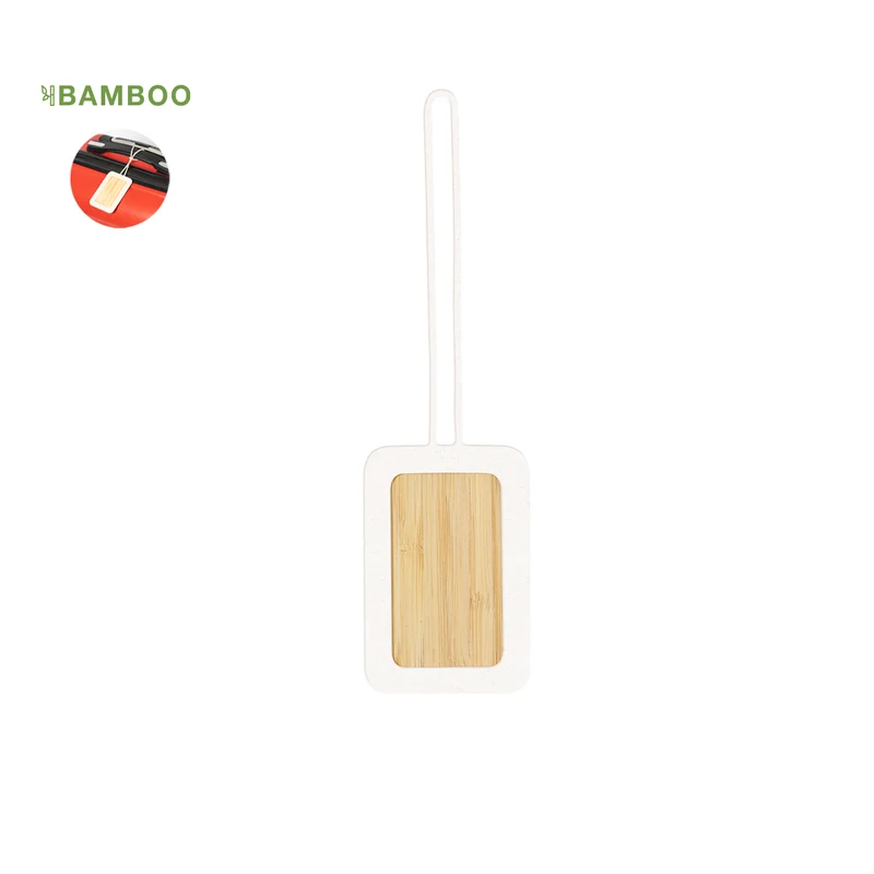 Identificador Malas Bambu + Silicone Holda | 6x9cm Correia Flexível Bolsa Kraft | Brinde Viagem Eco
