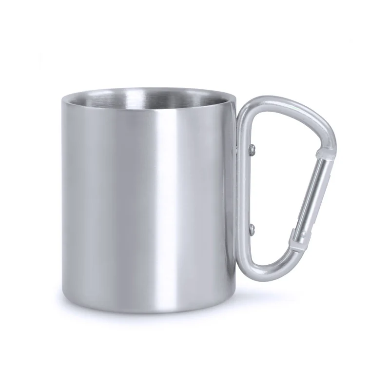 Caneca Bastic Aço Inox 220ml | Asa Mosquetão | Caixa Kraft | Gravação Laser