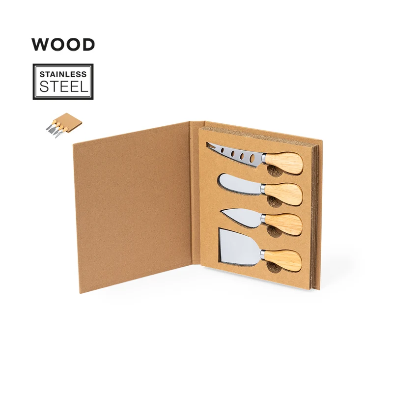 Set Quesos y Vino Sostenible Acero Inox y Madera Kubin