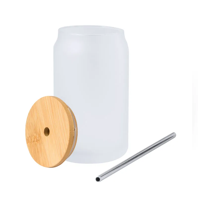 Recipiente Sublimação 400ml Vidro Mate Bambu + Palhinha Inox - Fonix