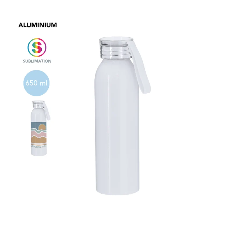 Garrafa Sublimação Alori Alumínio 650ml | Branco Brilho | Brinde Personalizável