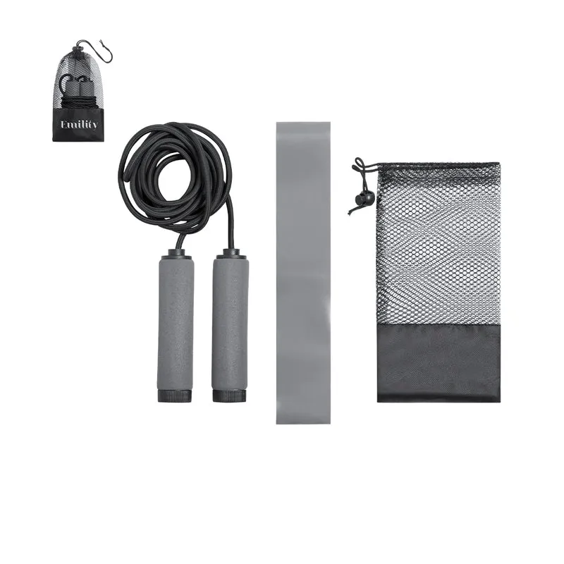 Set Fitness Zhia | Elástico TPE Média Resistência + Corda Pulos 260cm EVA | Bolsa Poliéster