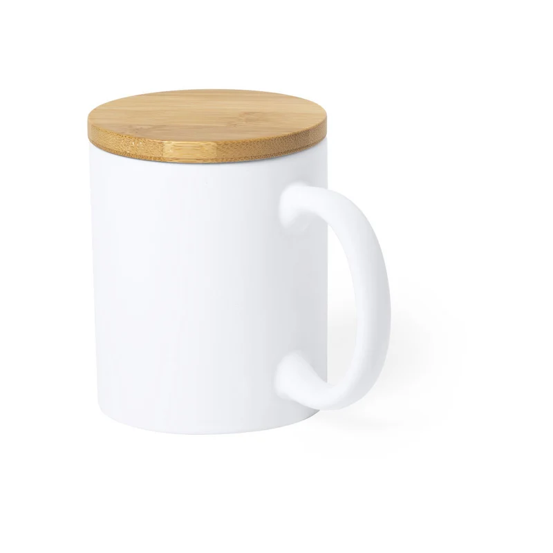 Taza Sostenible de Cerámica y Tapa de Bambú Oficina Yotel 370 ml