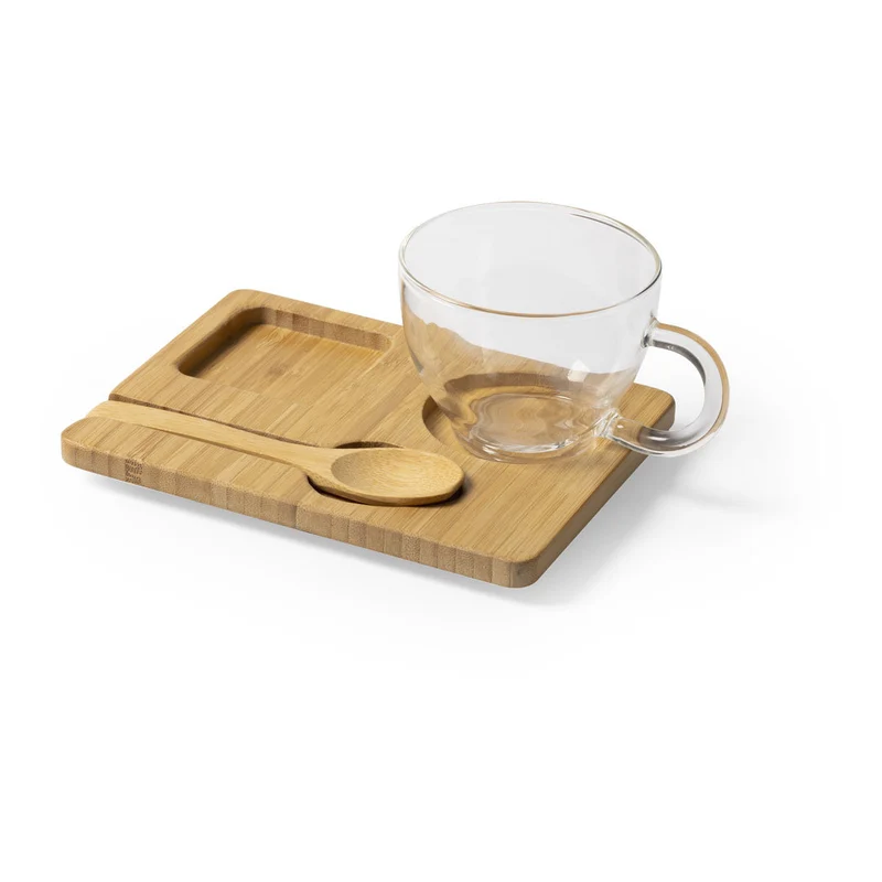 Set Ecológico de Taza de Cristal con Base y Cuchara en Bambú Morkel180 ml
