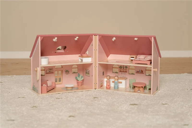 Casa de Muñecas Madera Portatil Rosa con Muebles Incluidos - Little Dutch