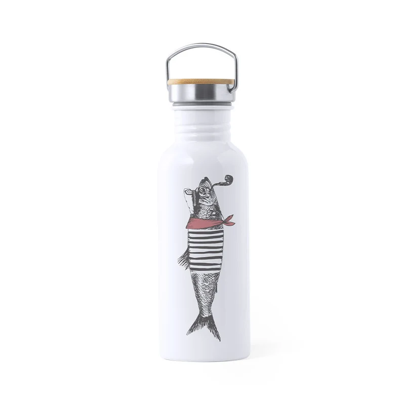 Garrafa Sublimação Preuk Aço Inox 700ml | Estilo Retro + Bambu | Pega Vintage | Brinde