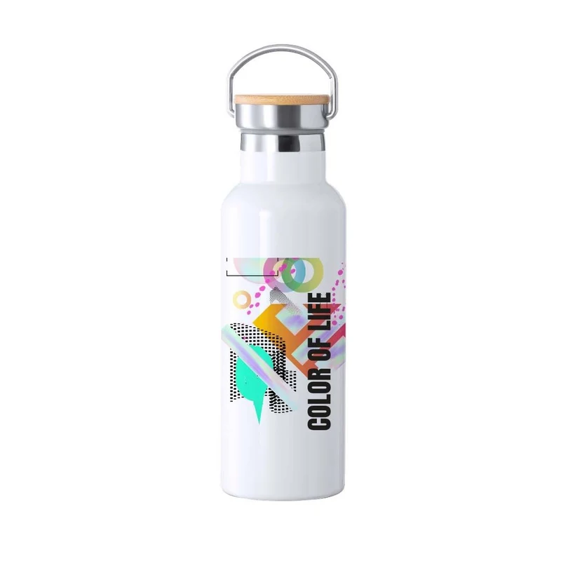 Garrafa Térmica Sublimação Ying Aço Inox 500ml | Tampa Bambu + Pega | Livre BPA