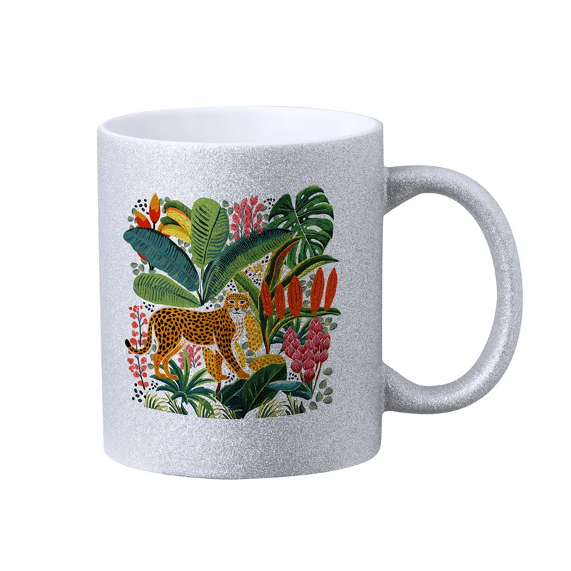 Caneca Sublimação 350ml Prateada Glitter - Efeito Brilhante