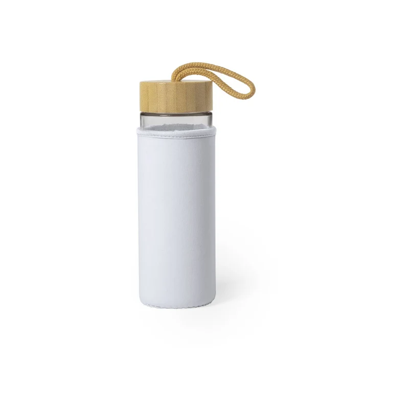 Bidón Sostenible de Cristal con Funda y Tapón Bambú Lurok 550 ml