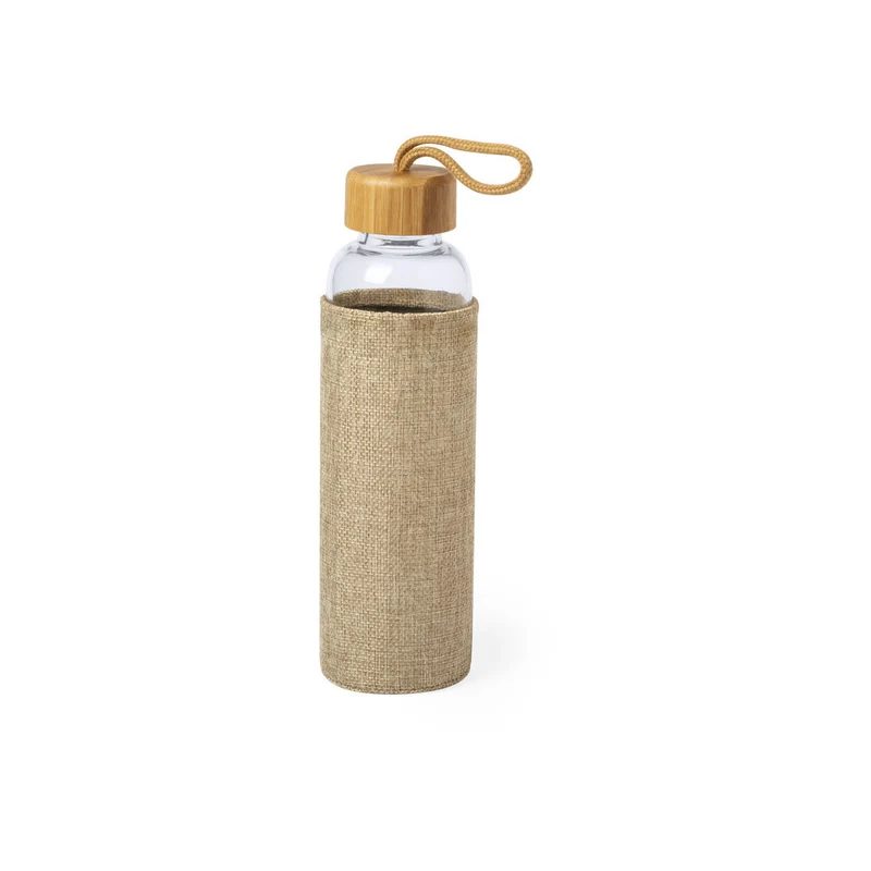 Bidón Sostenible de Cristal con Funda y Tapon de Bambú Kasfol 500 ml