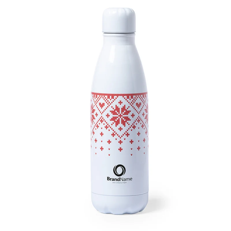 Bidón de Acero Inoxidable Blanco y Rojo Navidad Oficina Yalok 790 ml