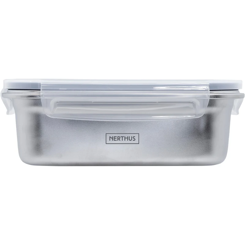 Recipiente Hermético de Acero Inoxidable Apto para Microondas - Rectangular