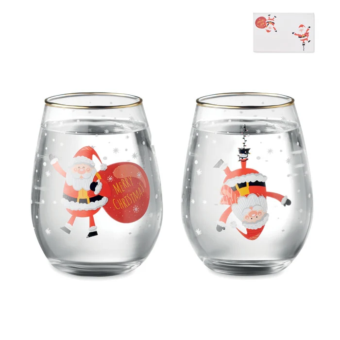 Set de 2 Vasos de Cristal Sostenibles con Detalles Navideños Noel