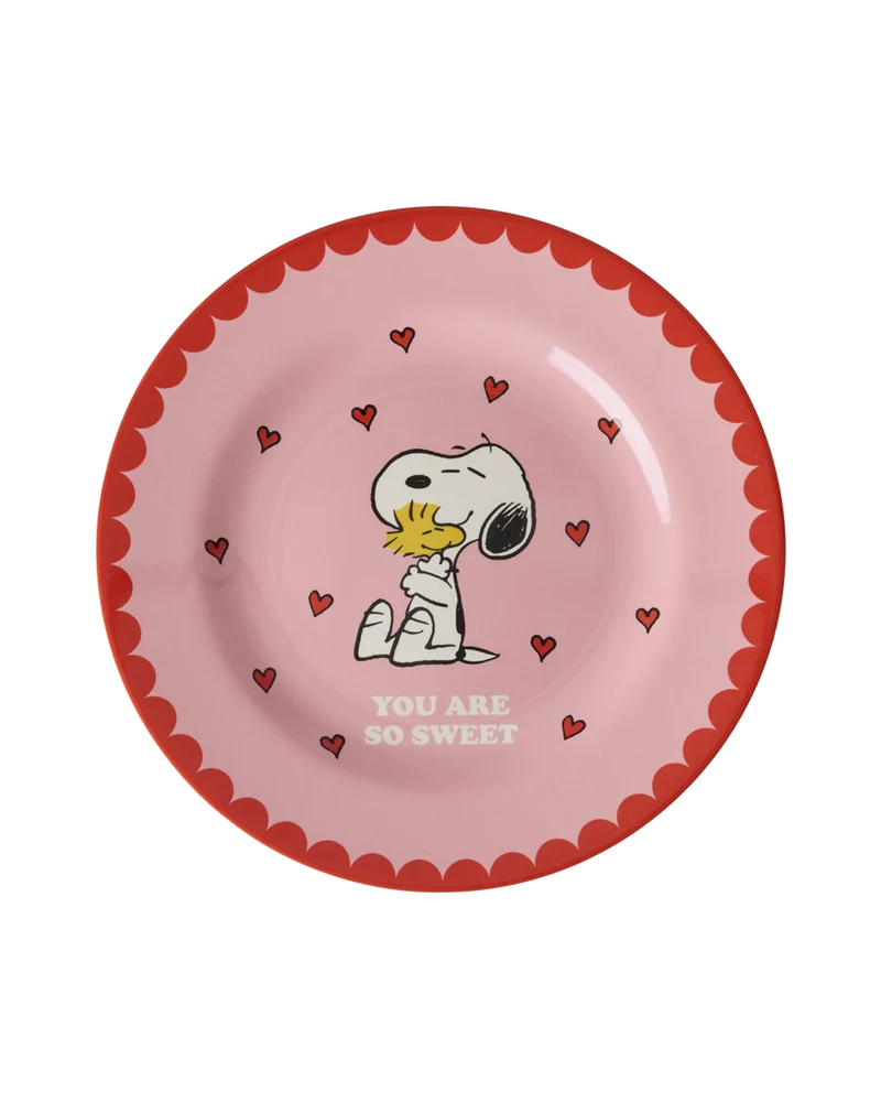 Rund Sidetallerken - Pink - Snoopy Print