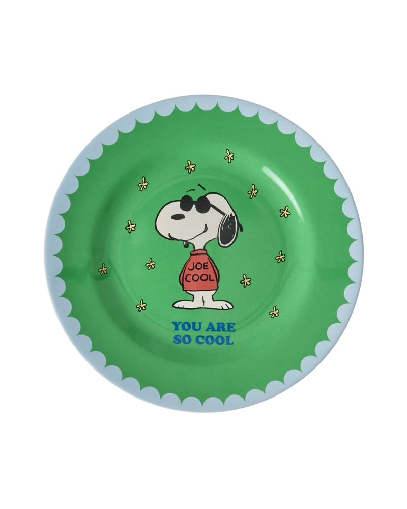 Rund Sidetallerken - Grøn - Snoopy Print