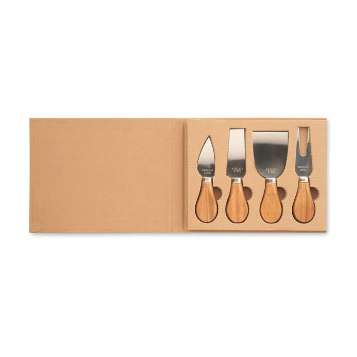 Set de Cuchillos para Queso Sostenibles de Madera y Acero Quattro