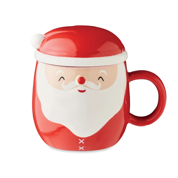 Taza Cerámica Papá Noel con Tapa Santa 370 ml
