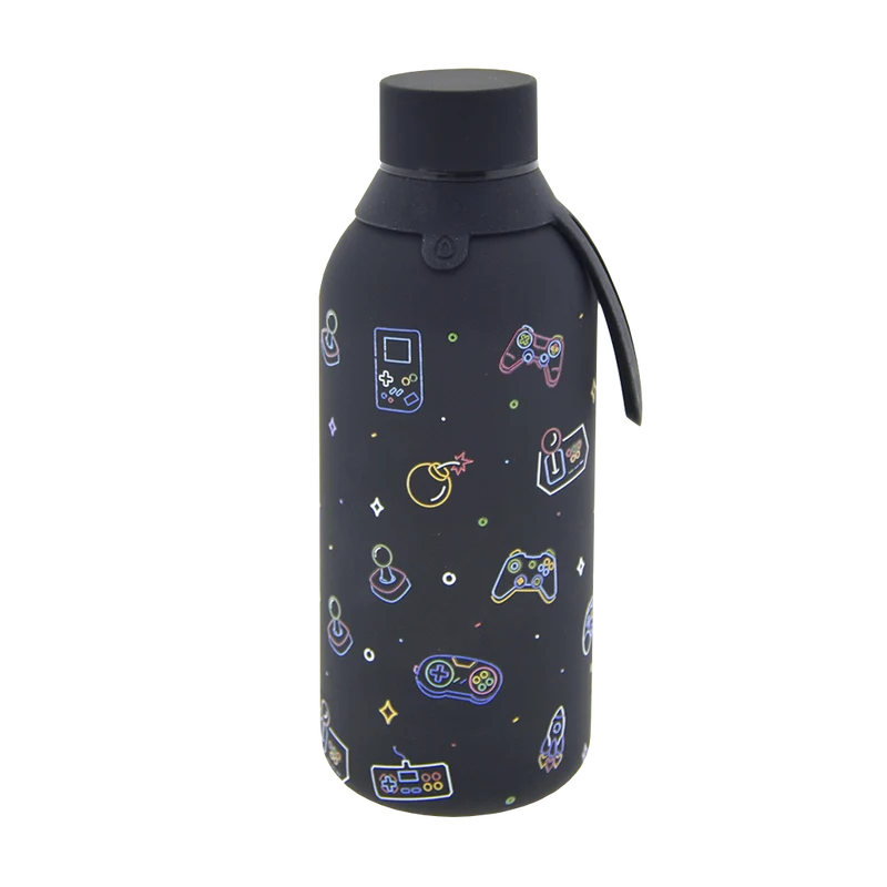 Botella Térmica de Acero Inoxidable con Interior Cerámico y Doble Tapón – Neon Gamer | Aurea