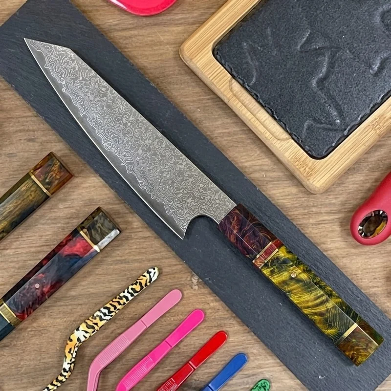Cuchillo Kiritsuke Damascus 21 cm | Acero VG10 67 Capas | Mango Abedul Estabilizado