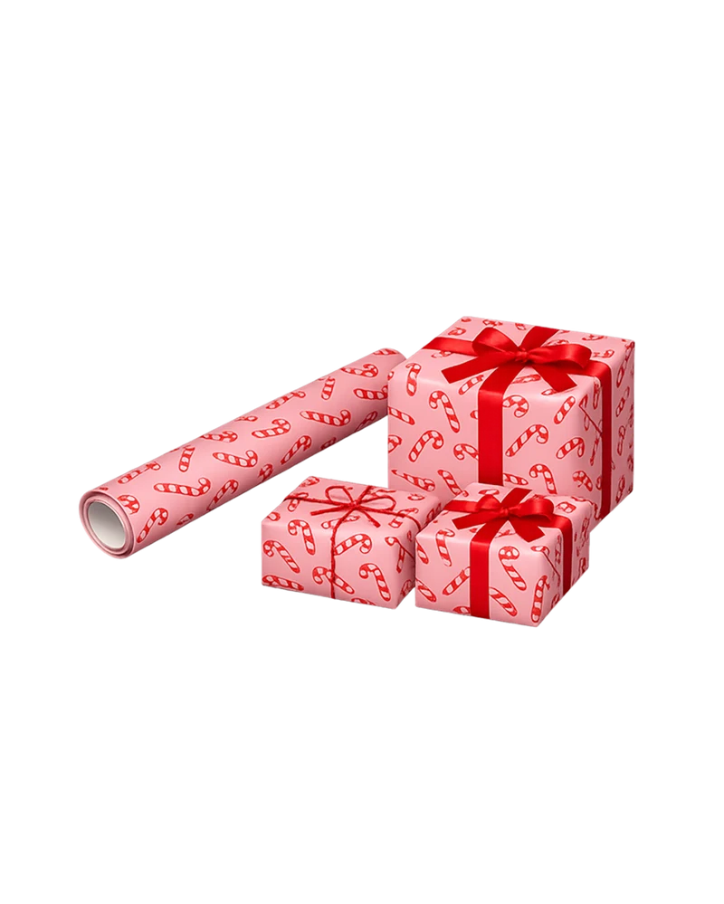 Gavepapir - Pink - Candy Cane Print