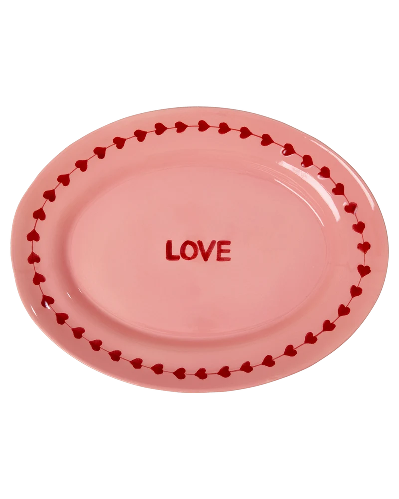 Stor Keramik Serveringsfad - Pink - Hand-painted LOVE
