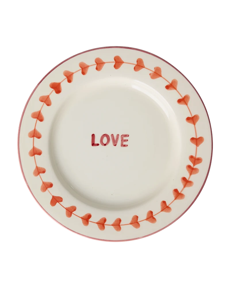Keramik Middagstallerken - Off White - Hand-painted LOVE