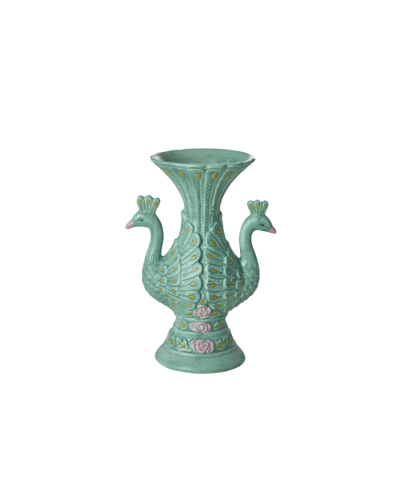 Påfugl Keramik Vase - Grøn