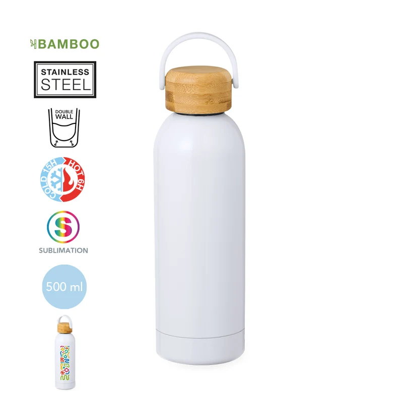 Bidón Térmico Sostenible Acero Inox y Bambú para Sublimación Jano 500 ml