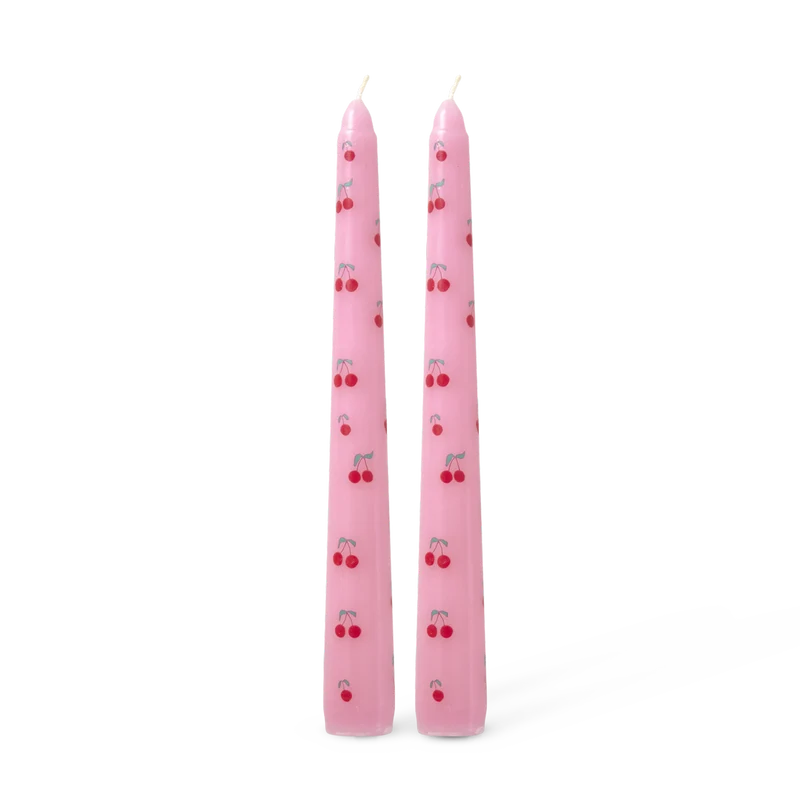 Paraffinvoks Stearinlys - Pink - Cherry Love Print - 2-pak