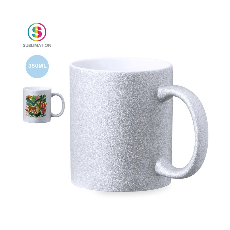 Taza Cerámica Plateada Efecto Purpurina para Sublimación Robleda- 350ml