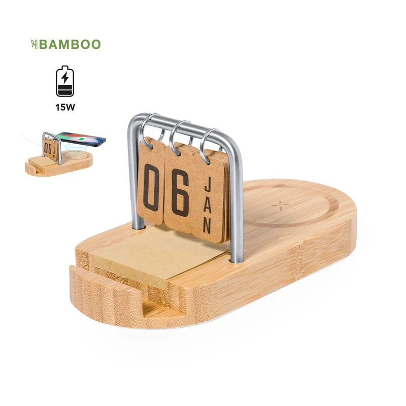 Multicargador Inalámbrico Ecológico Bambú Sainford 15W