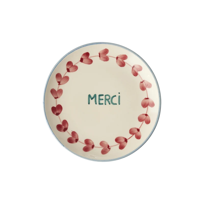 Keramik Kagetallerken - Off White - Hand-painted MERCI