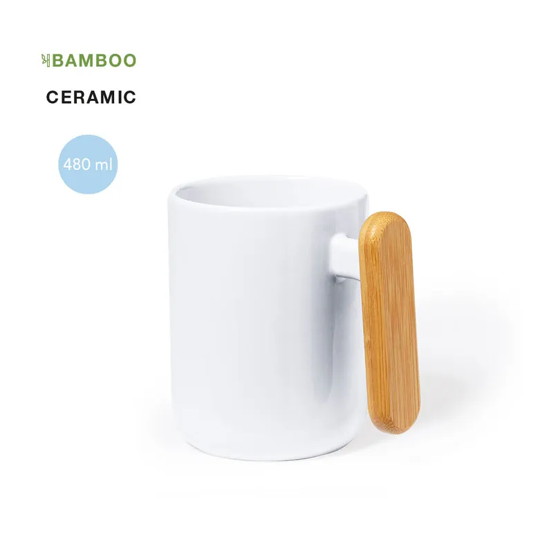 Taza Sostenible de Cerámica con Asa Bambú Mystral 480 ml