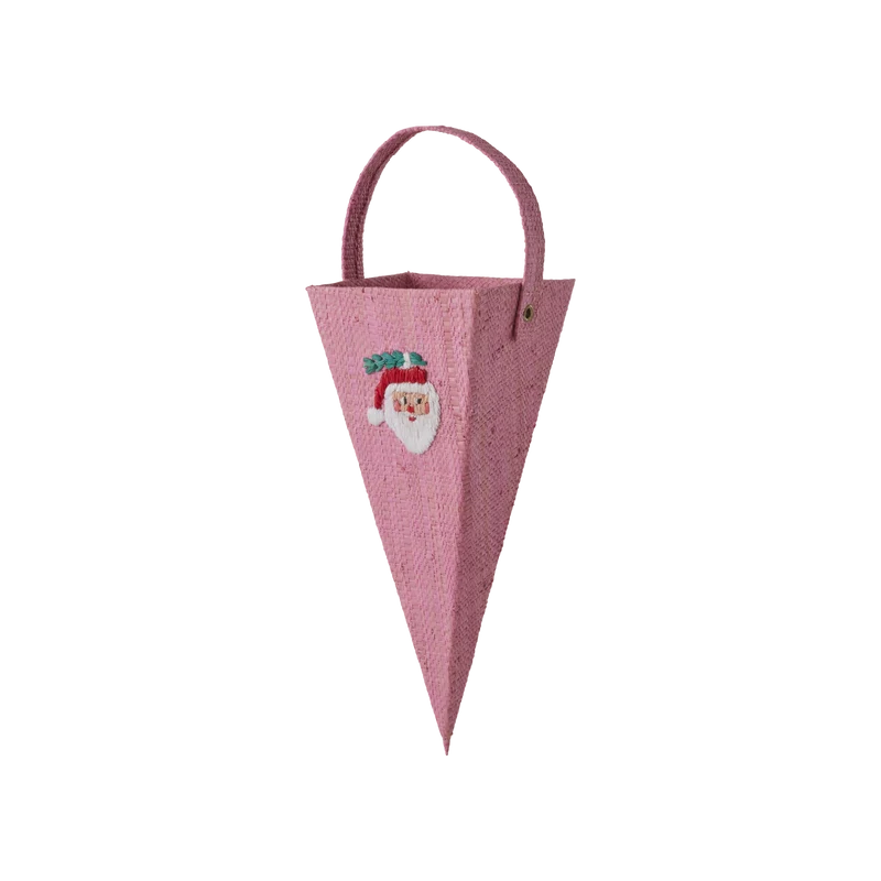 Stor Raffia Julepynt - Pink - Santa Embroidery