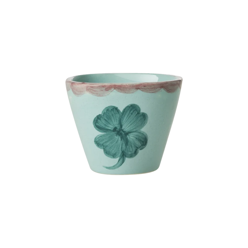 Ekstra lille Oval Keramik Espressokop - Lys Grøn - Hand-painted Good Luck Clover